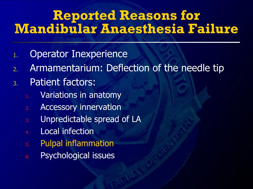 Causes of mandibular anaesthesia failure